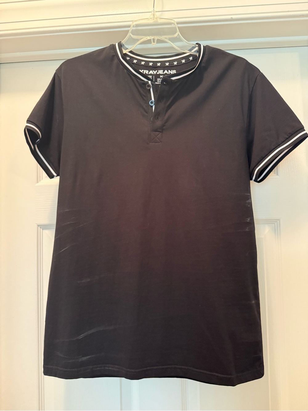 Men’s Black Henley Tee with Contrast Trim